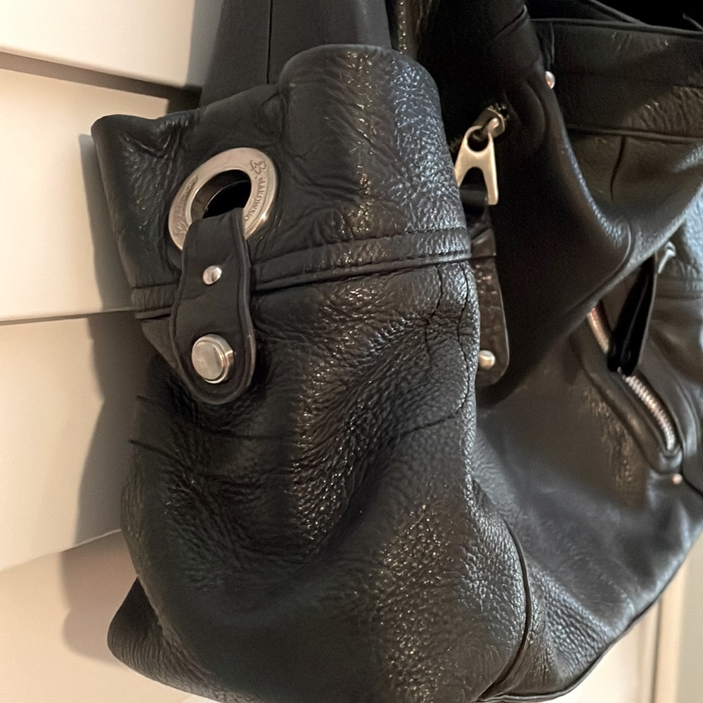 Black Leather B. Makowski Shoulder Bag with Leopard Lining - Picture 6 of 10